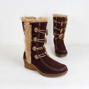 BUM Equipment Brown Faux Suede/Fur Wedge Boots